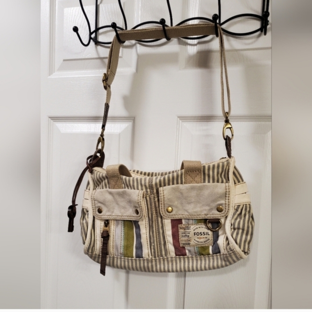 Fossil demin rare stripe bag purse Canvas shoulder/crossbody